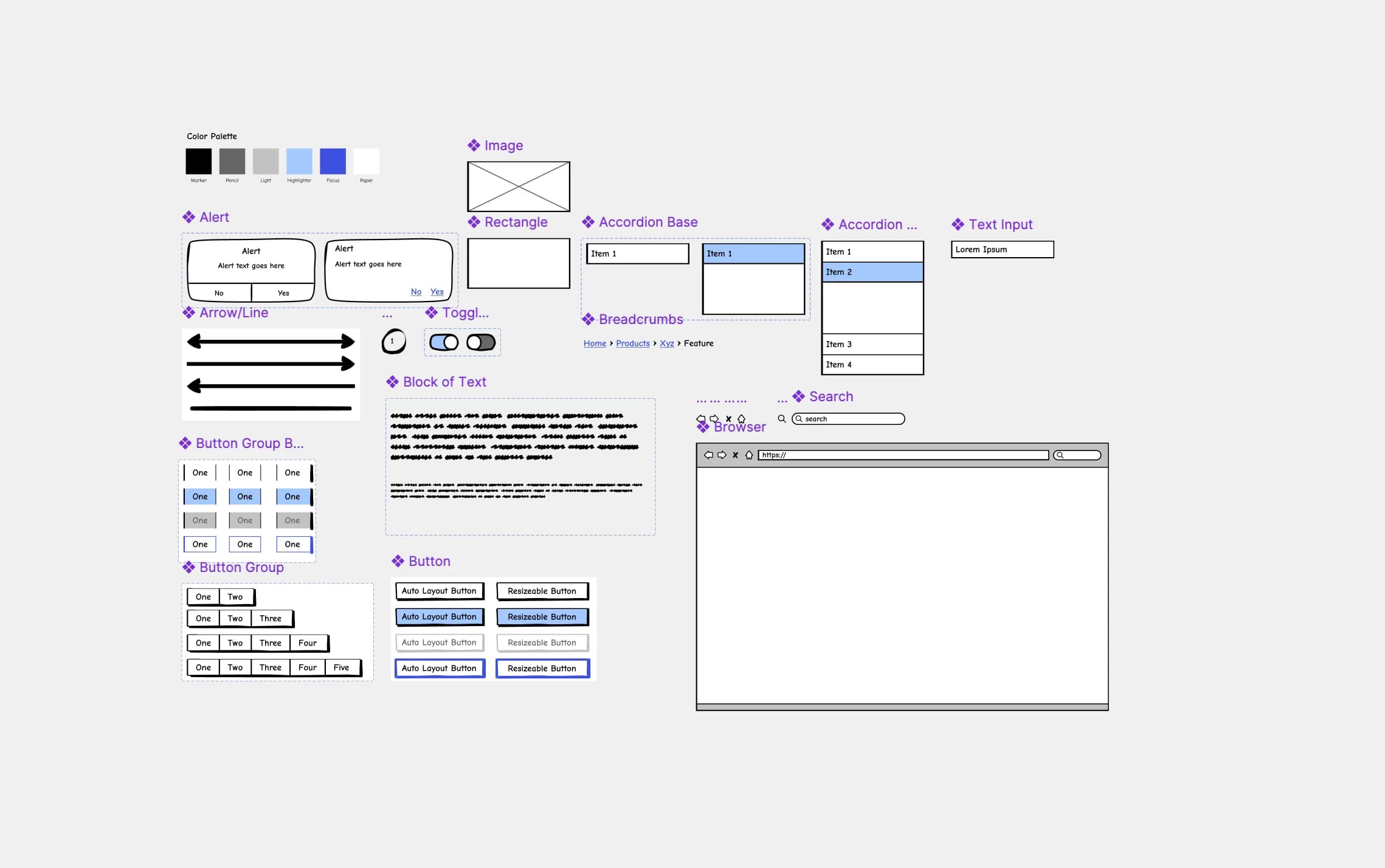 Balsamimiq's hand-drawn Figma component library